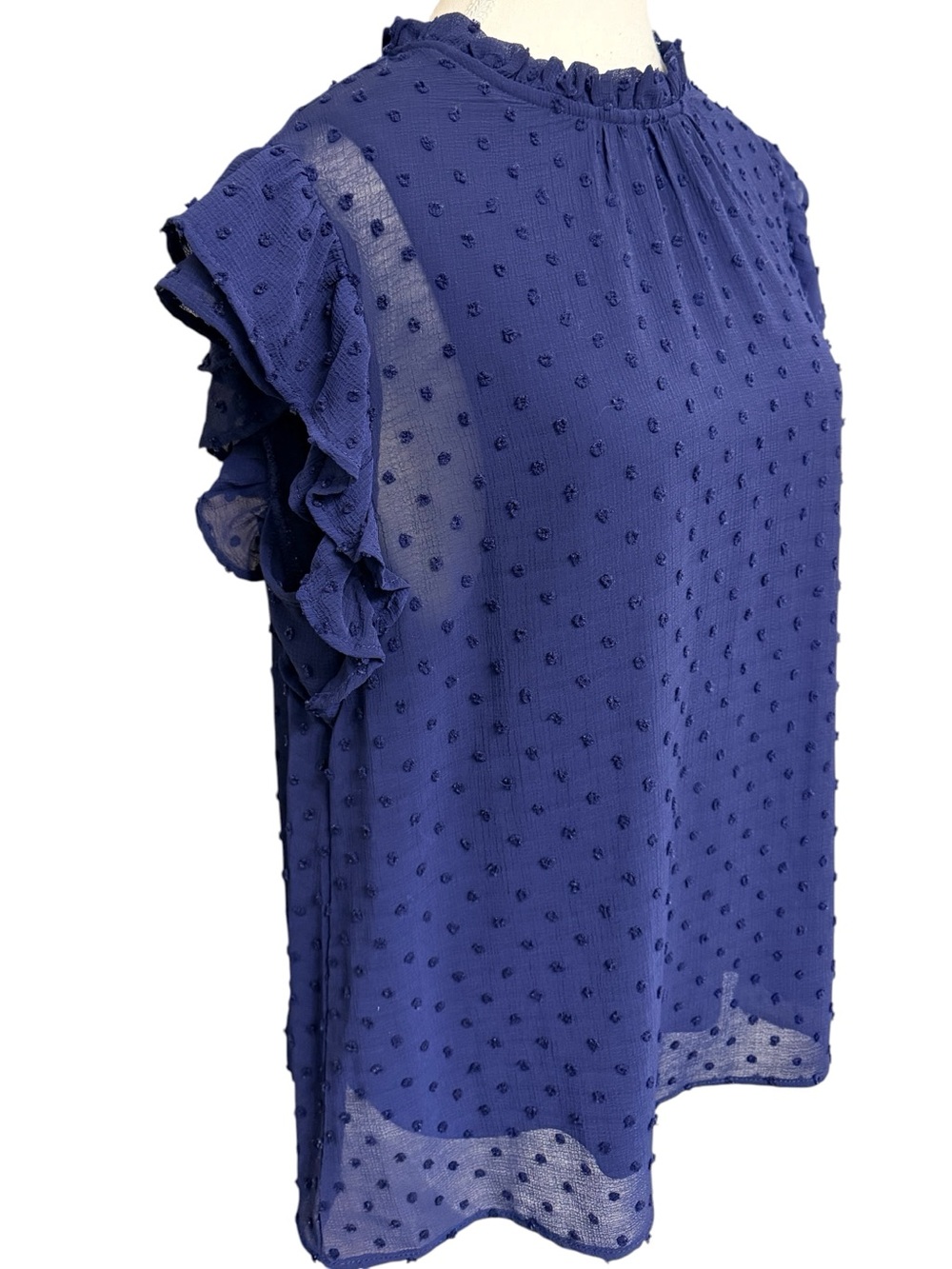 Spense XL Navy Swiss Dot Ruffle Flutter Sleeve Blouse Business Casual Office - Picture 3 of 10